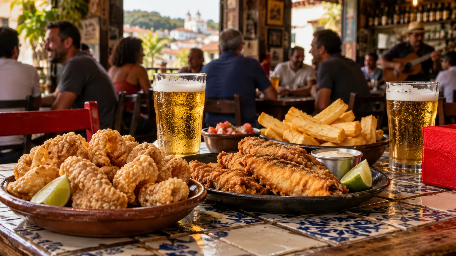 Petiscos de boteco em Conselheiro Lafaiete: torresmo, tilápia e pastel