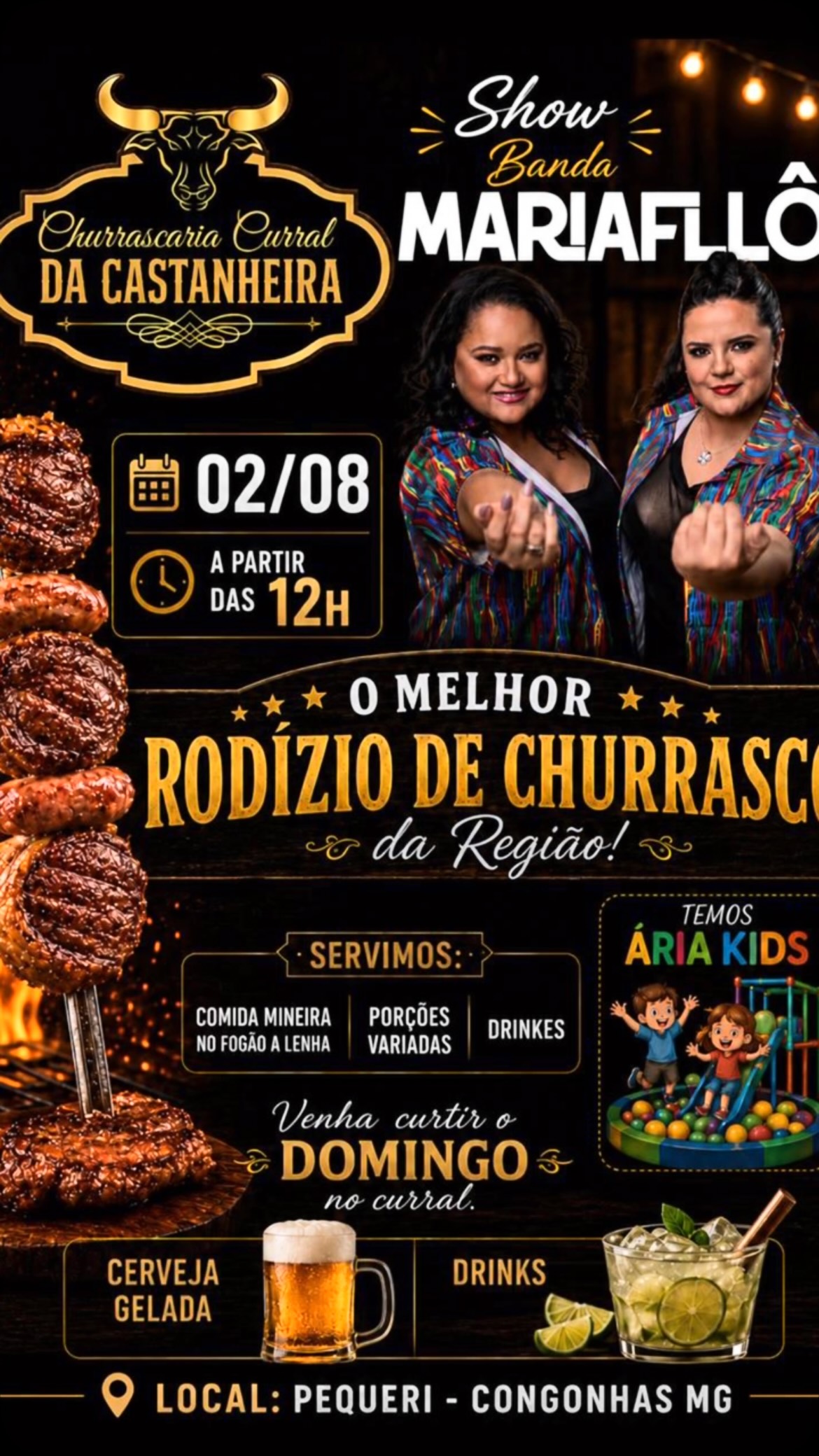 Rodízio de Churrasco com Show da Banda Mariafilô - Curral da Castanheira