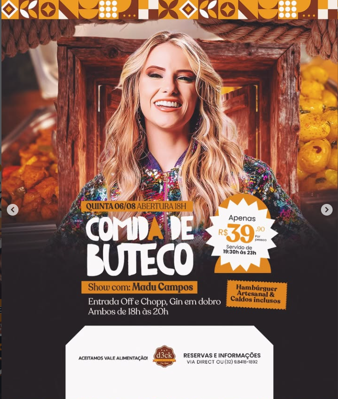 Comida de Buteco com Madu Campos no D3ck