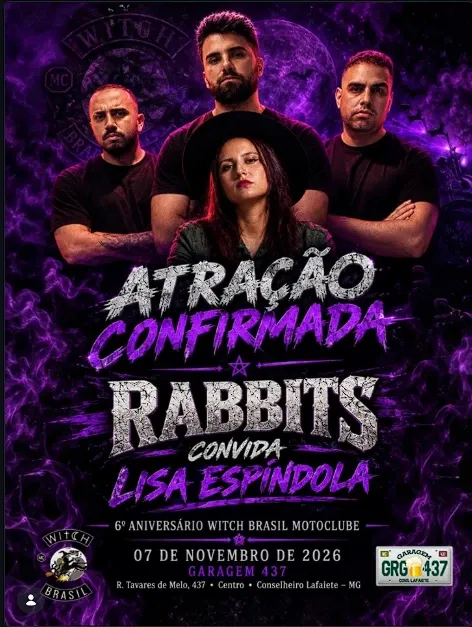 6º Aniversário Witch Brasil Motoclube: Rabbits convida Lisa Espíndola