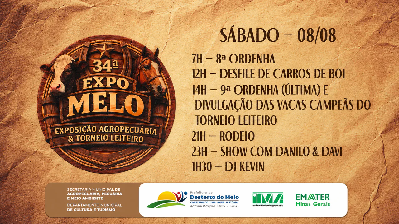 34ª Expo Melo - Sábado: Desfile de Carros de Boi + Rodeio + Show com Danilo & Davi + DJ Kevin